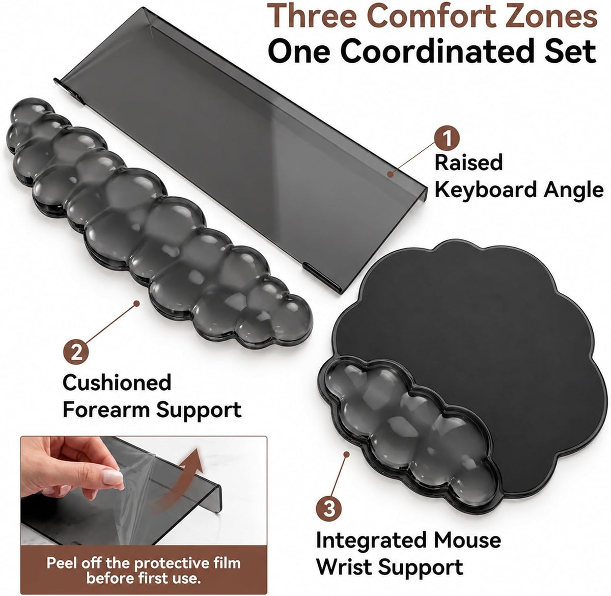 Keyboard Stand with Wrist Rest and Mouse Pad, Acrylic Keyboard Riser, Black
