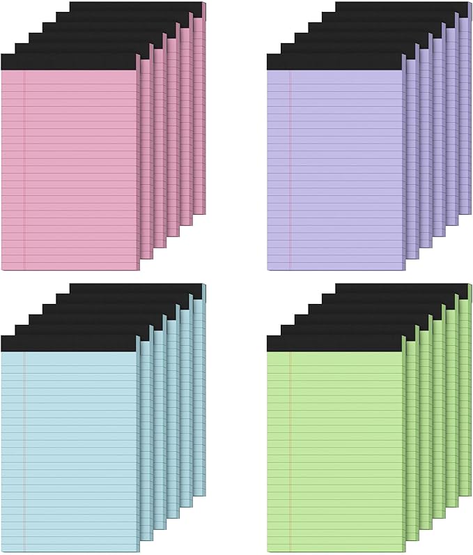 24 Pack Note Pads 5x8, Narrow Ruled Legal Pad, 30 Sheet/Notepad, Colored Lined by notepads