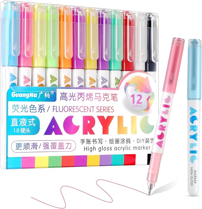 kander Acrylic Gel Pens, 12 Colors Highlighter Acrylic Gel Ink Pens by Yourcreativeassistant
