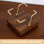 Walnut Wood Sticky Note Holder, 3 x 3 inch Self Stick Note Pad Holder, Post It Note Dispenser Desk Accessories for School and Office Desk Organizer, Gold