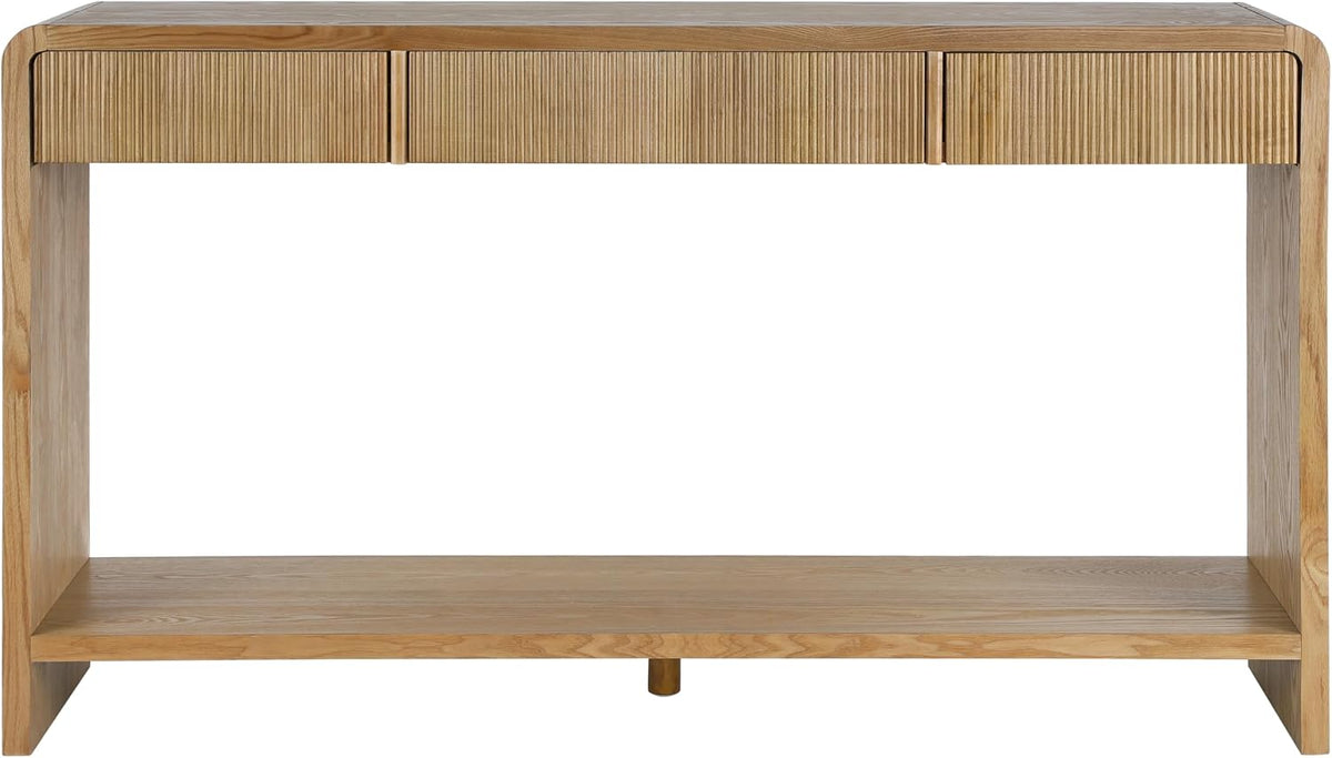Knocbel Console Table with 3 Drawers and Vertical Slats, Modern Sofa Tables w...