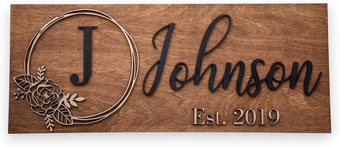 Custom Family Name Sign | Personalized Wooden Wedding Gift | Rustic Last Name by WoodHarmonyUS