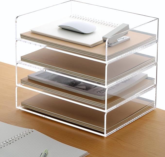 Acrylic Paper Tray, 4 Tier Paper Organizer by HeZone