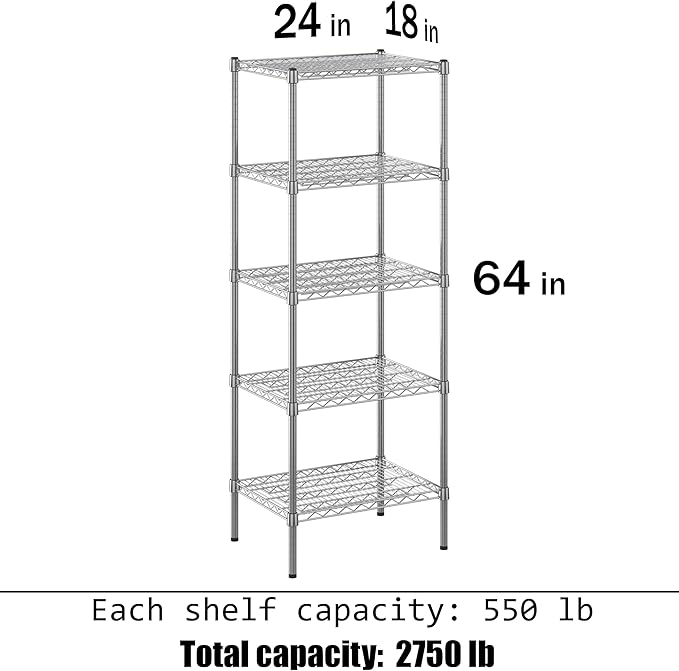 Regal Altair 18" Deep x 24" Wide x 64" Height Wire Shelving Kit | 5-Tier | NSF - Image 3