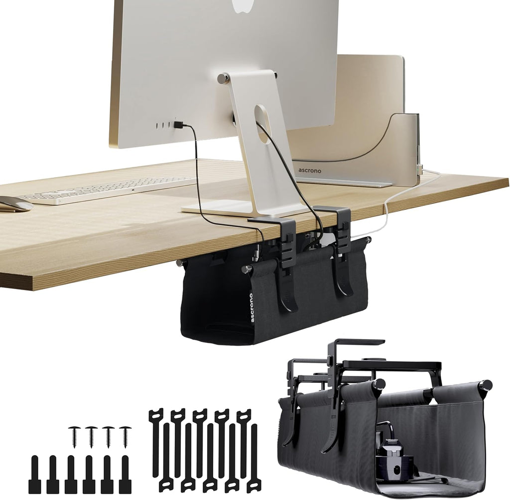 Ascrono Original No Drill Under Desk Cable Management Tray 14.1"