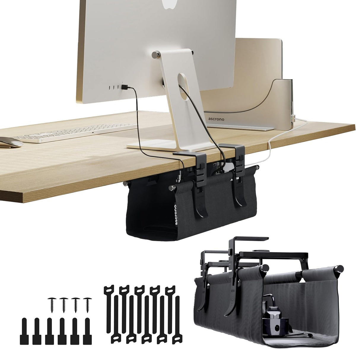 Ascrono Original No Drill Under Desk Cable Management Tray 14.1"