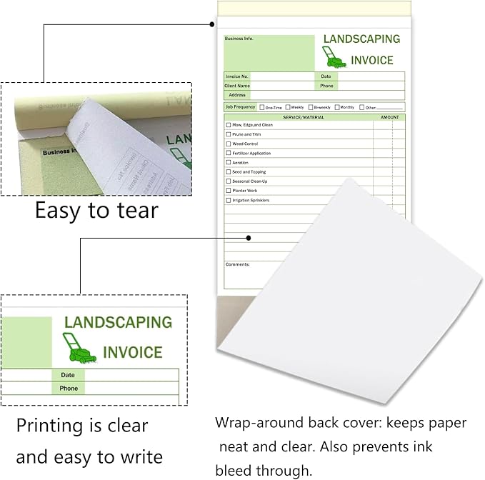 Garden Service Invoice Receipt Book, 2-Part Carbonless Landscaping Invoice Book - Image 4