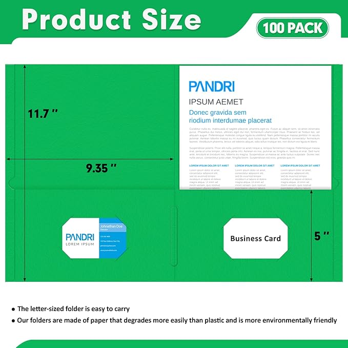 Two Pocket Folders, PANDRI 100 Pack 2 Pocket Folders, Letter Size Paper File - Image 2