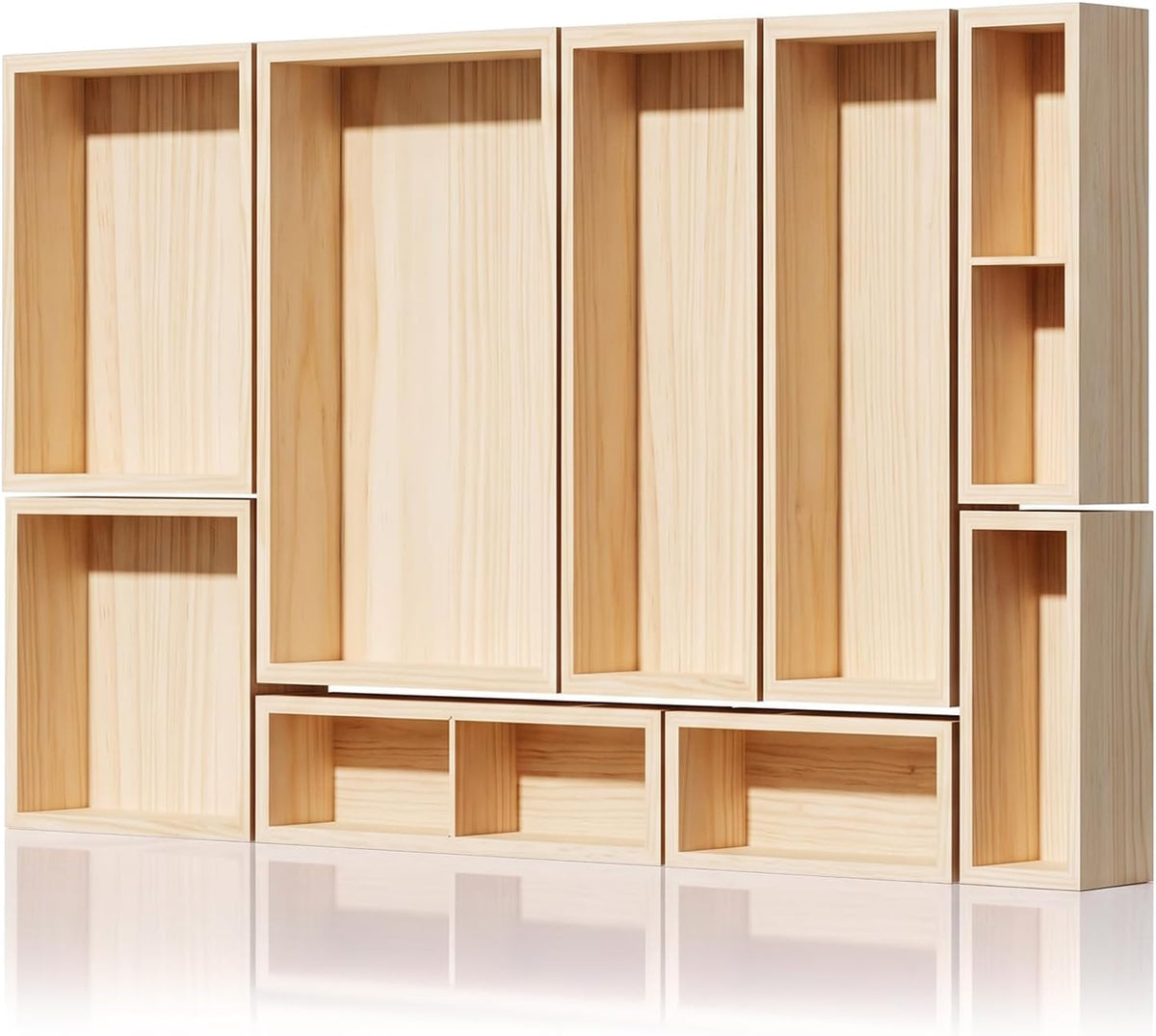 9-Pack Solid Wood Junk Drawer Organizer, Modular Desk Drawer Tray & Acces...