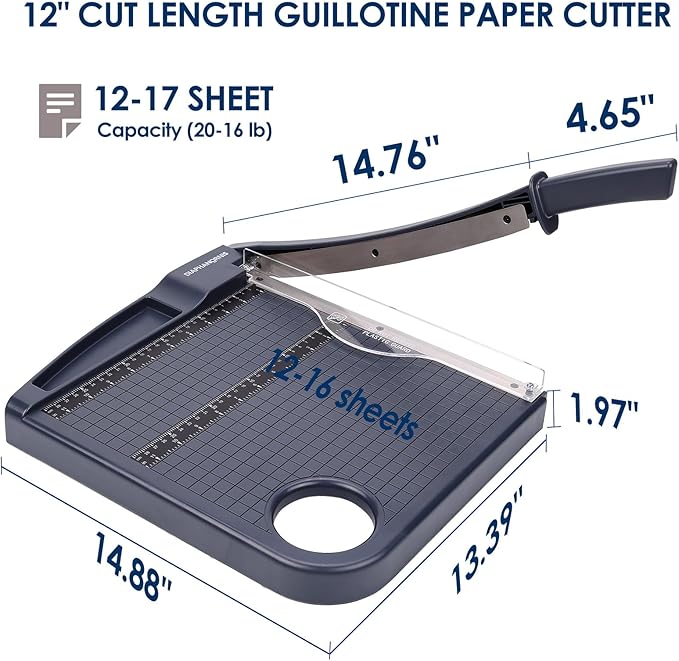 Paper Cutter, Paper Trimmer12" Cutting Length Heavy Duty Guillotine Paper Slicer - Image 4
