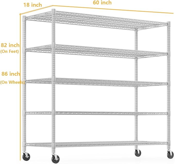 Himimi Storage Shelves with Wheels, 5-Tier Heavy Duty Steel Wire Rack Storage - Image 3