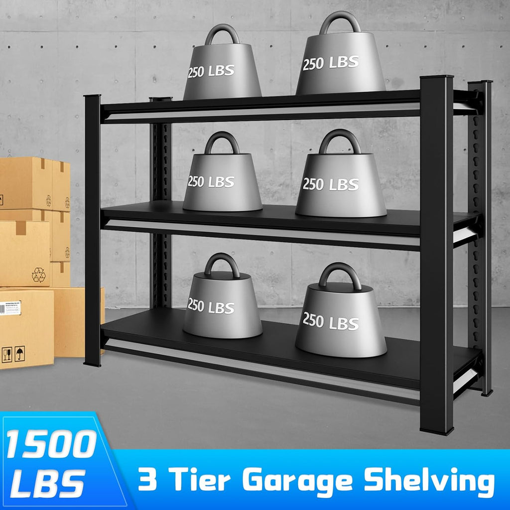 40" w garage shelving heavy duty，1500lbs loads adjustable showing dimensions
