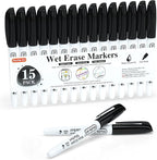 Shuttle Art Wet Erase Markers, 15 Pack Black 1mm Fine Tip Smudge-Free Markers by ShuttleArt