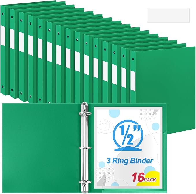 Henoyso 16 Pcs 3 Ring Binder 0.5 Inch Round Fits Letter Size 8.5'' x 11'' Paper by Henoyso