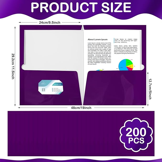 Yeaqee 200 Pack 2 Pockets Glossy Laminated Paper Folder First Day of School - Image 2