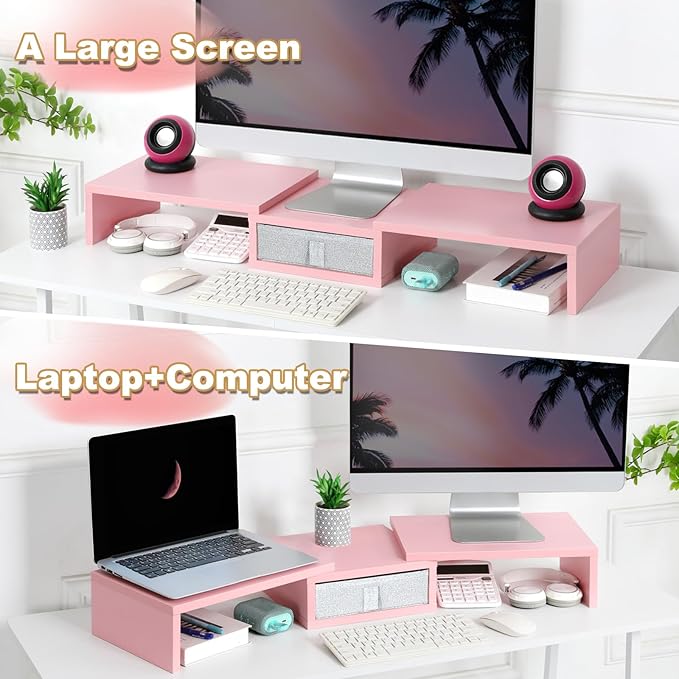 TEAMIX Pink Dual Monitor Stand Riser - Image 4