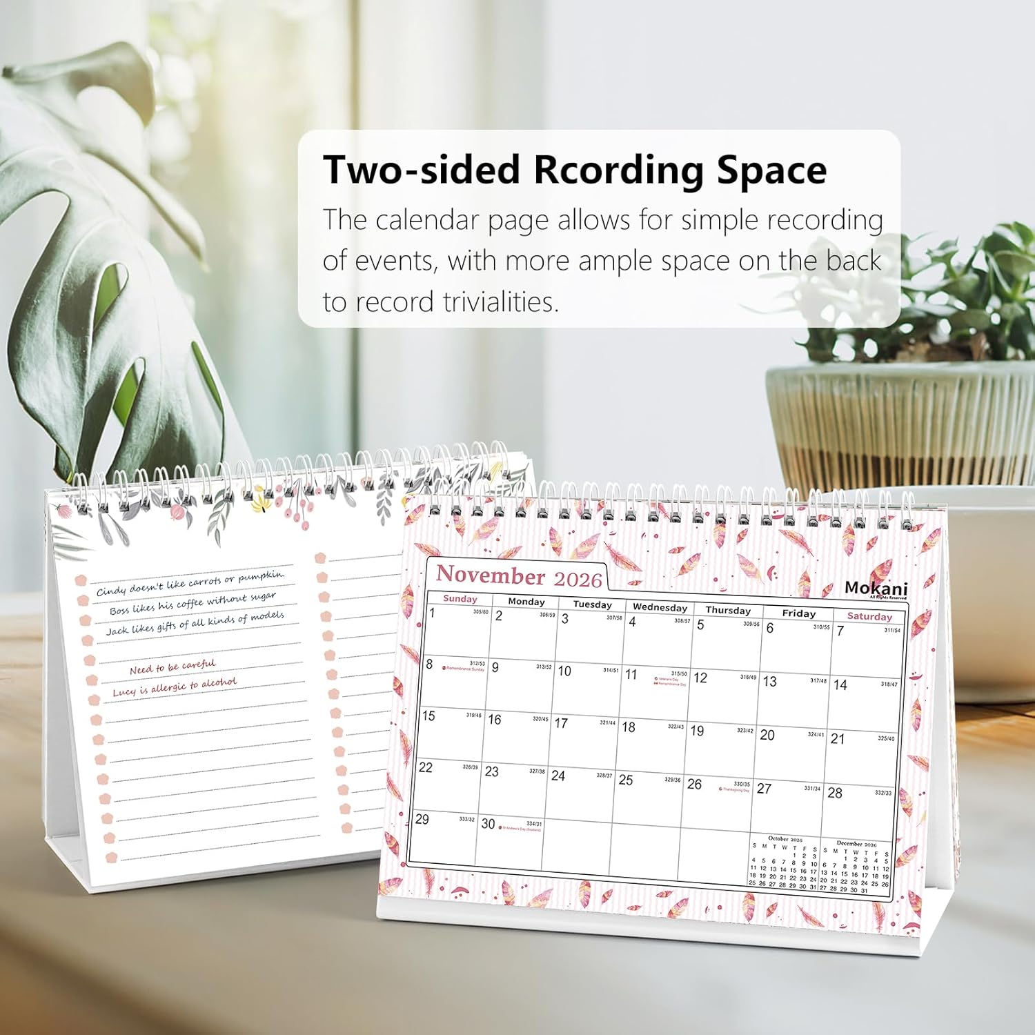 Mokani Small Desk Calendar 2026-2027, Desktop Calendar Jul.2026-Dec.2027 | 18 Months Academic Flip Standing Calender with Stickers & US Holidays Marked (8"x6")