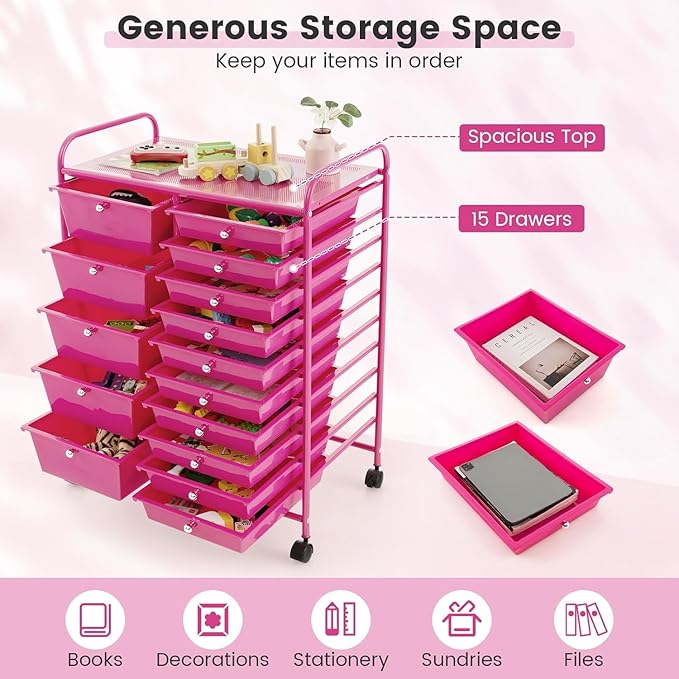 LDAILY 15 Drawer Rolling Storage Cart, Rolling Cart - Image 6