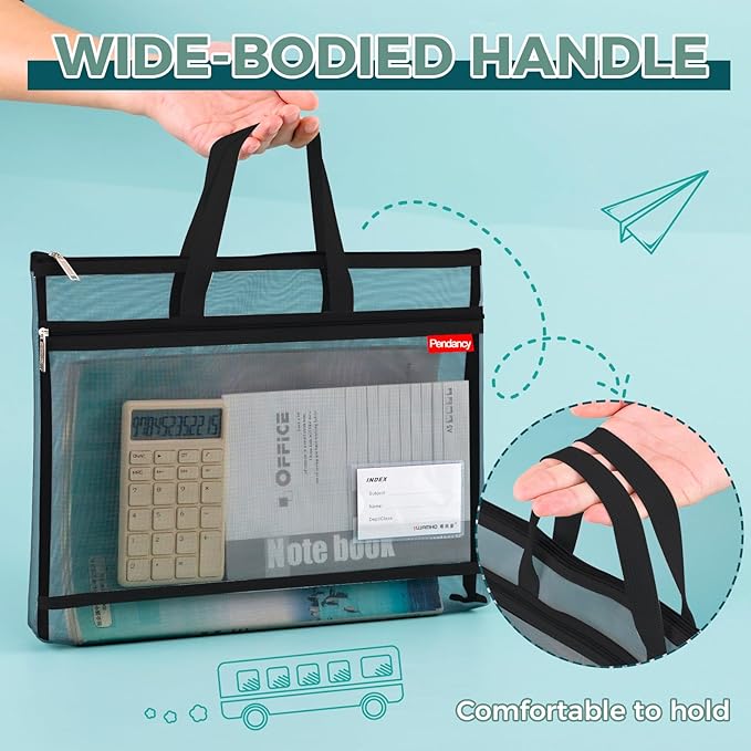 Pendancy Mesh Zipper Pouch A3 Size, Large Double Pocket Lightweight Nylon - Image 6