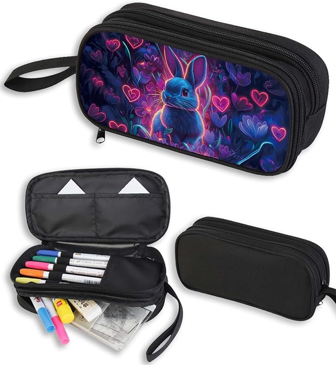 AnySmic Bunny Pencil Case for Boys Girls, Large Durable Pencil Pouch for Kids by AnySmic