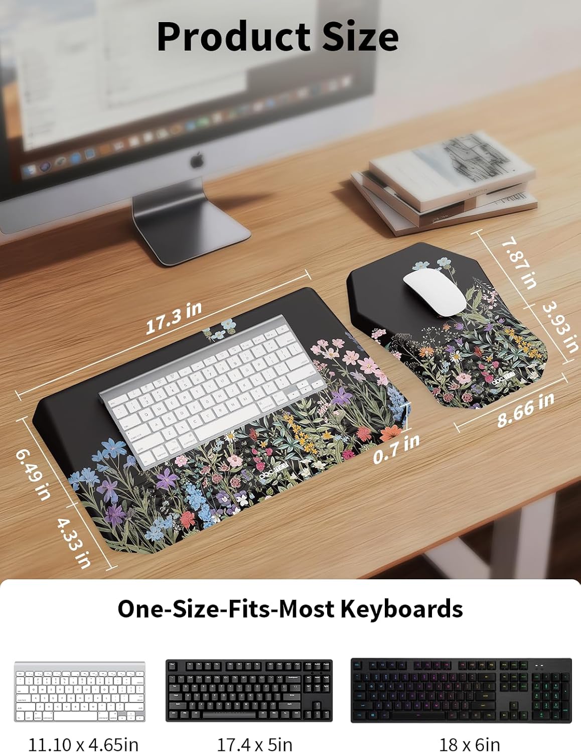 3-in-1 Ergonomic Keyboard Stand with Wrist Rest & Mouse Pad Set, Flower