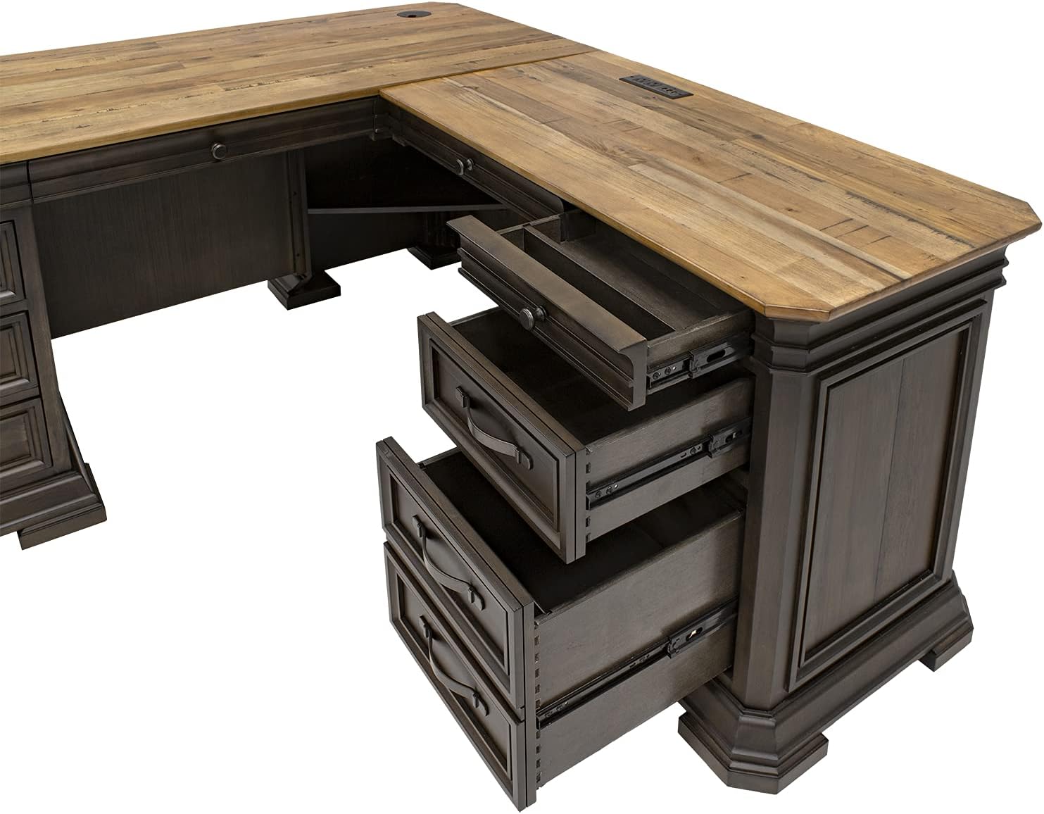 Martin Furniture IMSA684R-KIT Executve L-Desk & Return with Solid Wood Plank Tops, Fully Assembled, Brown