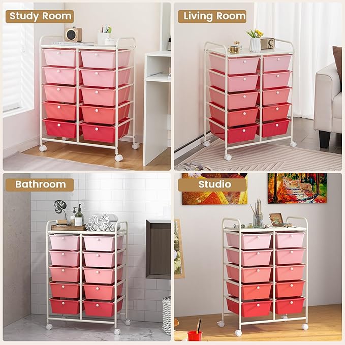 HAPPYGRILL 10-Drawer Rolling Storage Cart, Storage Organizer Cart - Image 7