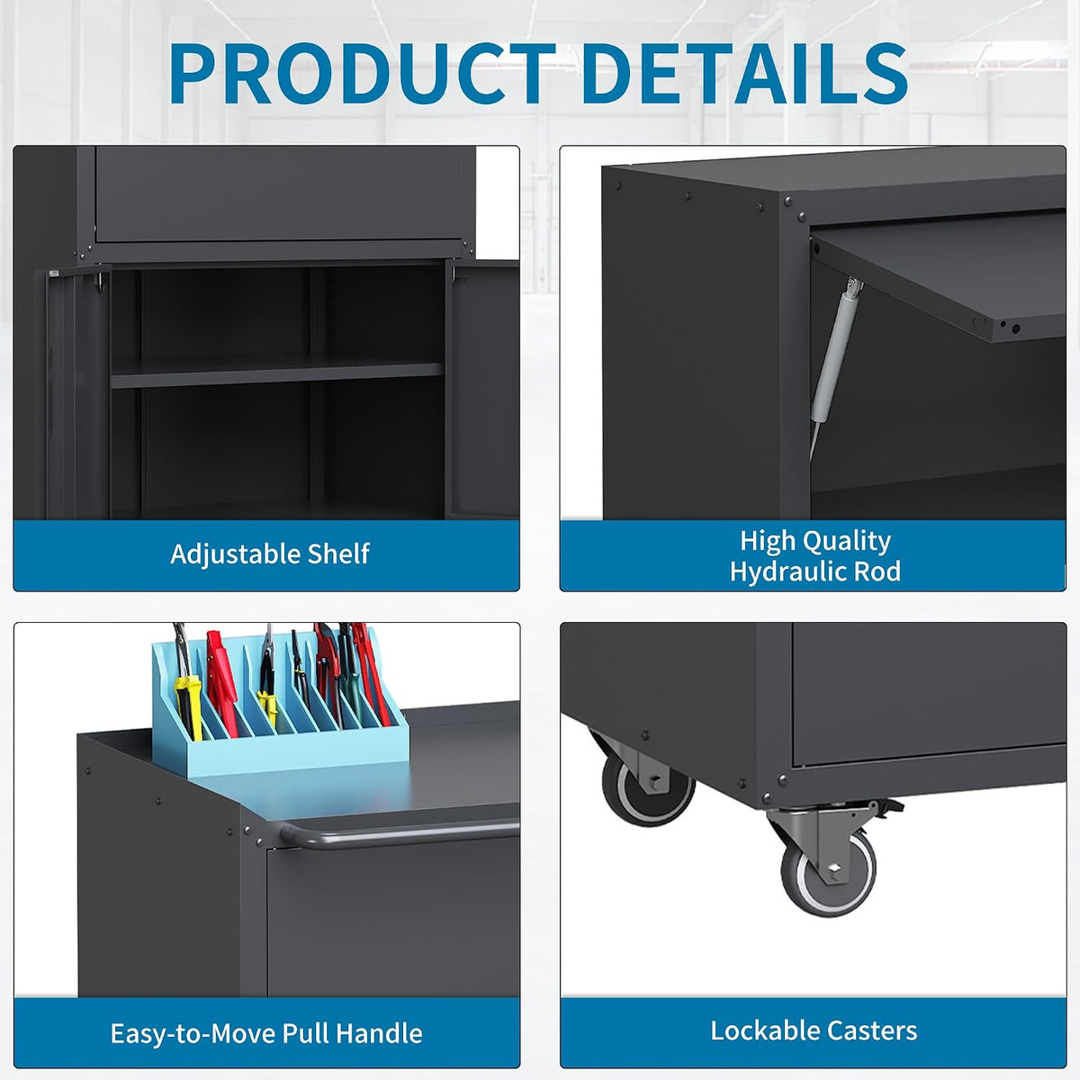 Black Garage Storage Cabinets System 6 PCS Workshop Set with Drawers Locking ...