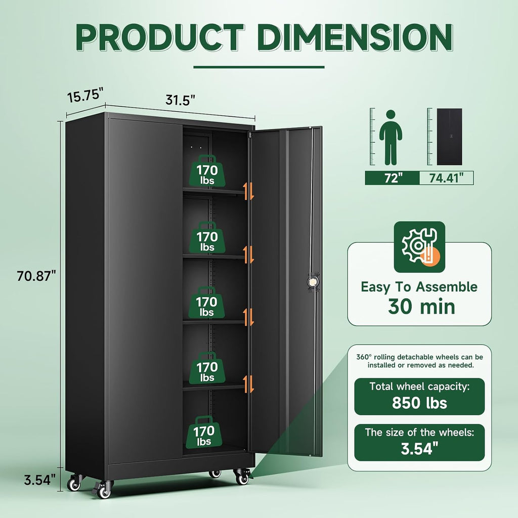 letaya metal garage storage cabinets with wheels,steel tool, close-up detail