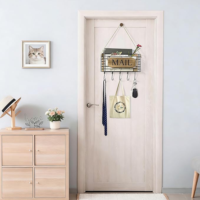 SRIWATANA Mail Organizer Wall Mount, Rustic Mail Holder Key Holder - Image 5