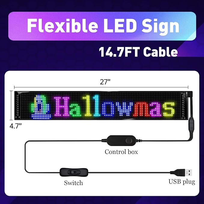 XIAOOHO Programmable LED Car Sign, Scrolling LED Sign, Flexible LED RGB Message - Image 4