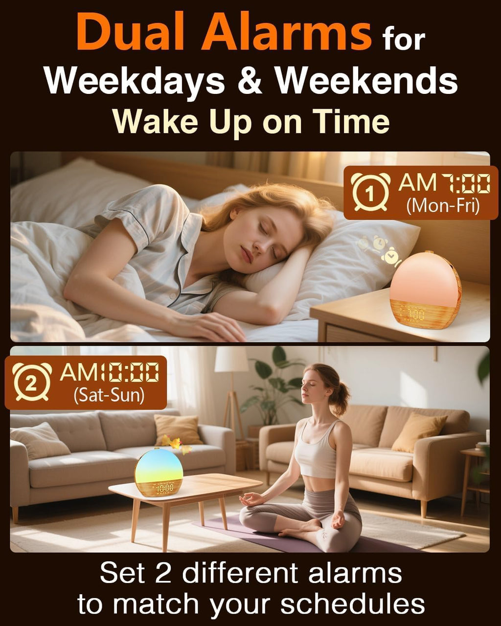 sunrise alarm clock with sound machine - natural, close-up detail