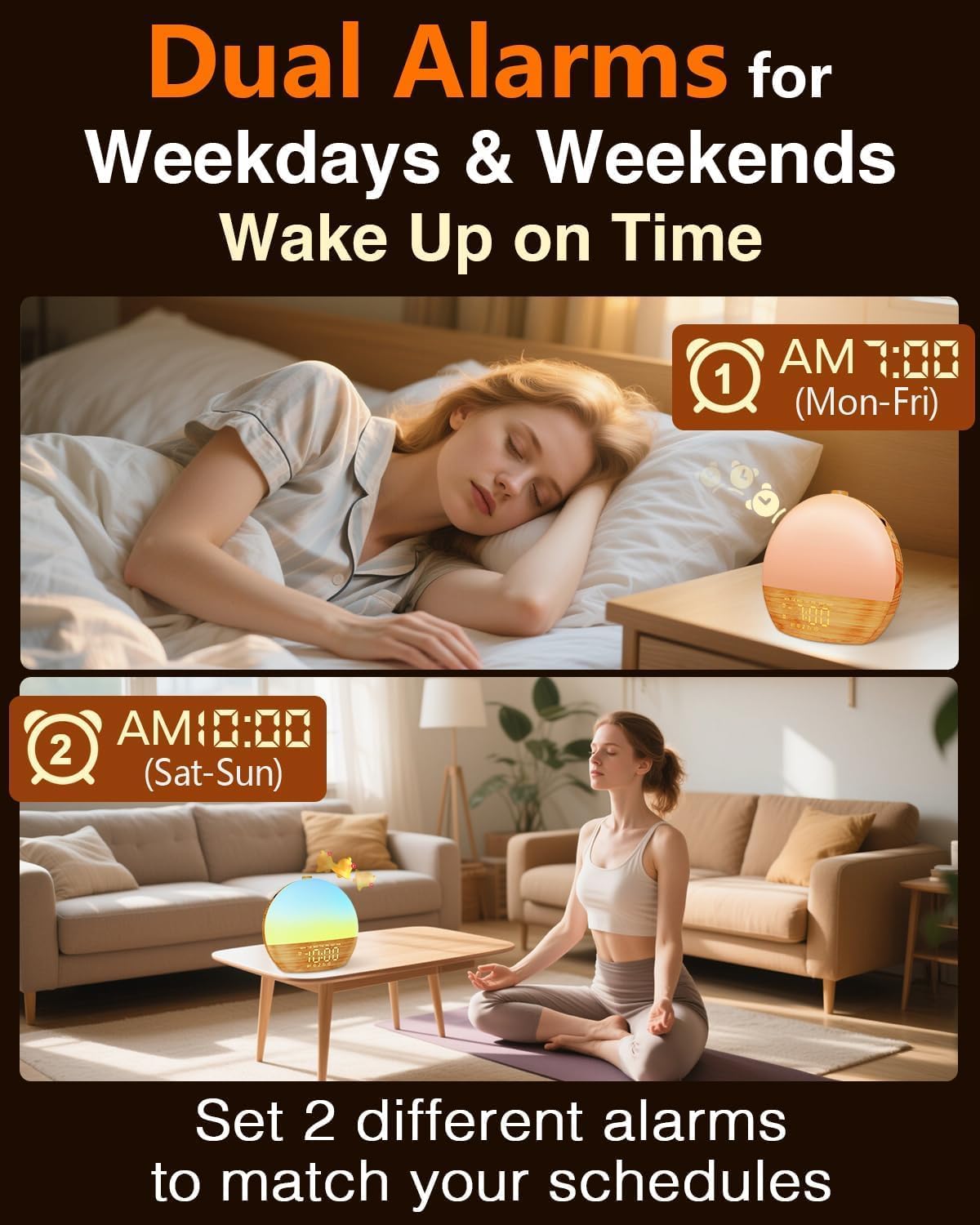 sunrise alarm clock with sound machine - natural, close-up detail
