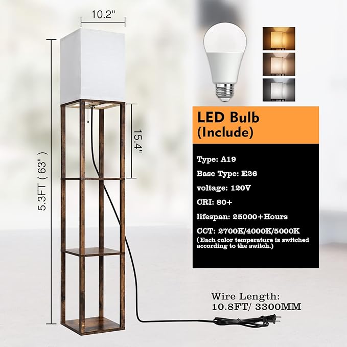 RUNTOP Floor Lamp with Shelves, Modern Shelf Lamp - Image 7