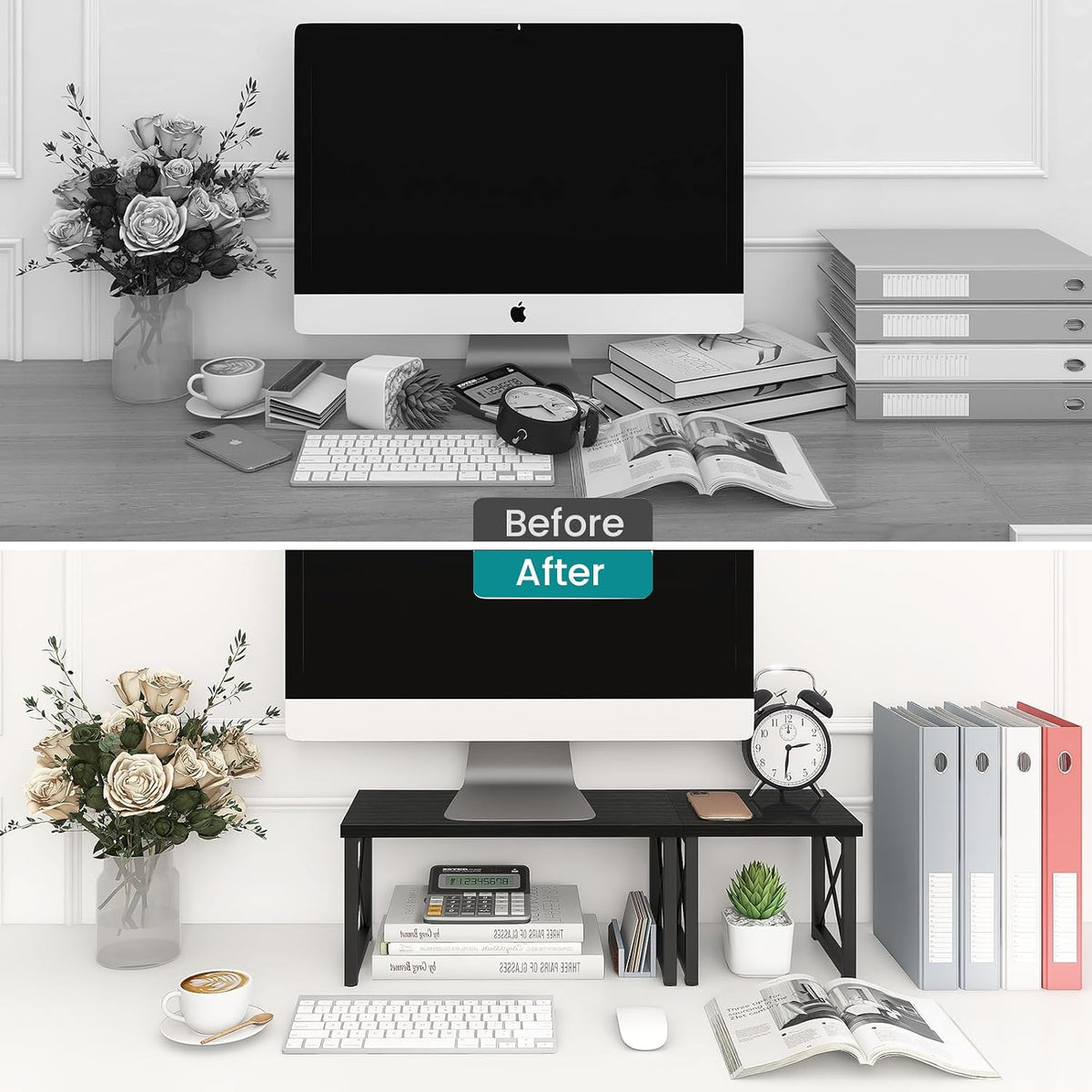 ELITEROO Wood Desktop Shelf, Freestanding Small Bookshelf Organizers
