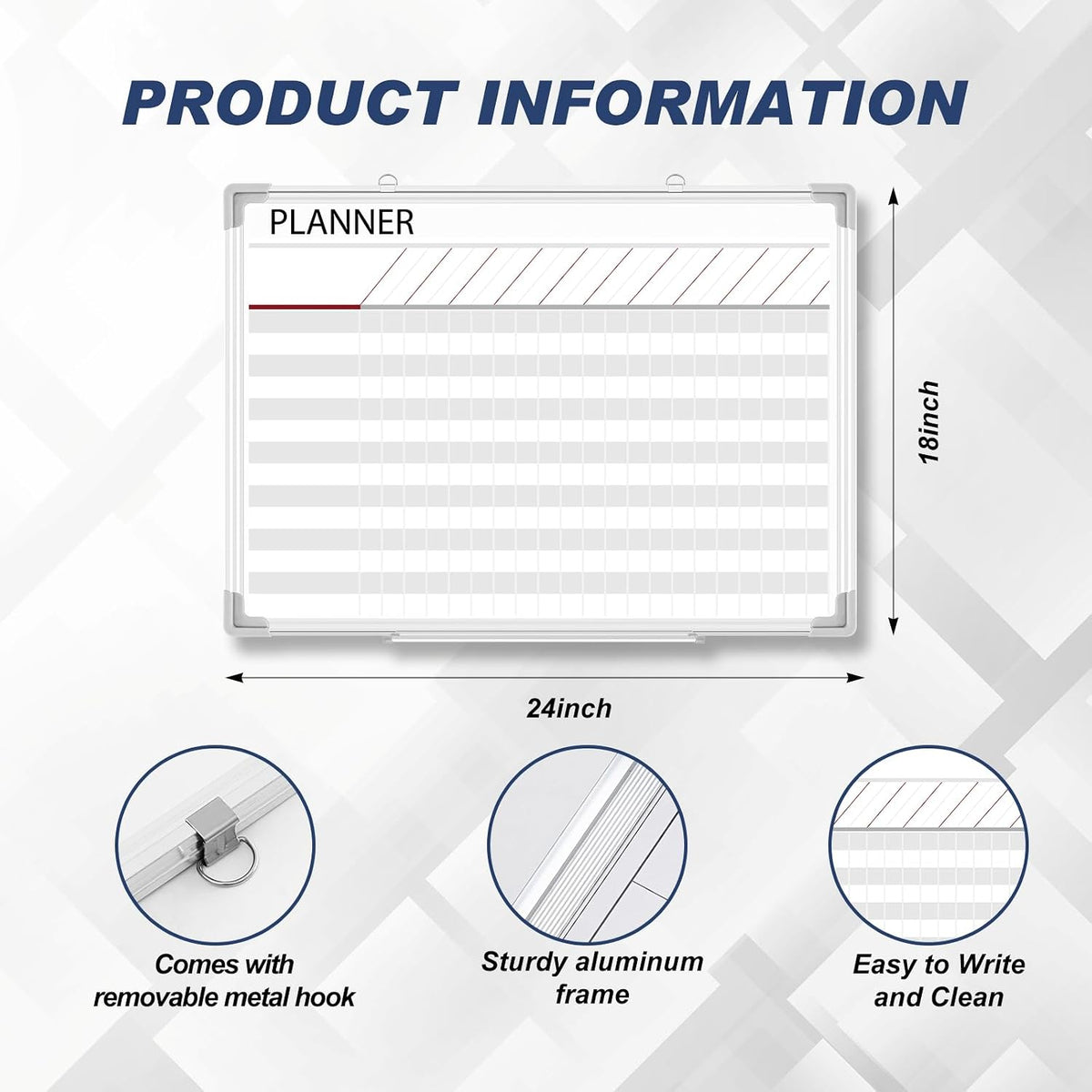 Lincia Lined Dry Erase Board for Office, Make Ready Board, 18"x24"