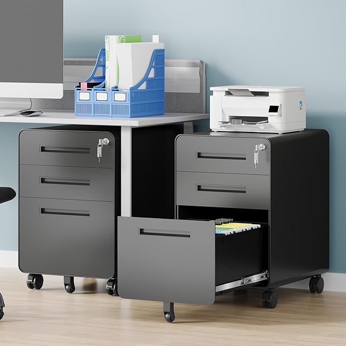 AFAIF 3 Drawer File Cabinet, Fully Assembled Mobile File Cabinets - Image 2