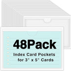 48 Pack 3" x 5" Index Card Holder Adhesive Plastic Label Holders Clear Tote Bag by BESARME