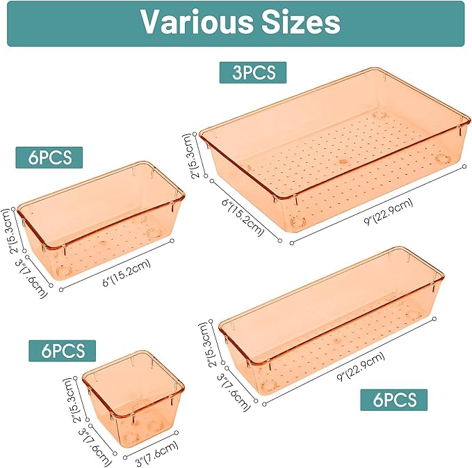 WOWBOX 25 PCS Plastic Drawer Organizer Set, 4 Sizes Desk Drawer Divider - Image 2