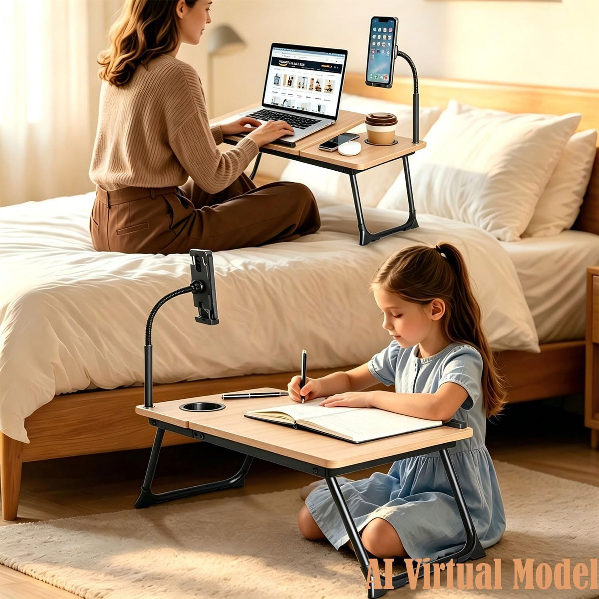 Foldable Lap Desk for Bed and Sofa, Portable Laptop Desk with Gooseneck Phone...