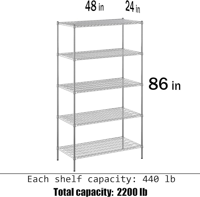 Regal Altair 24" Deep x 48" Wide x 86" Height Wire Shelving Kit | 5-Tier | NSF - Image 3