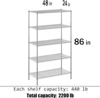 Regal Altair 24" Deep x 48" Wide x 86" Height Wire Shelving Kit | 5-Tier | NSF - Image 3