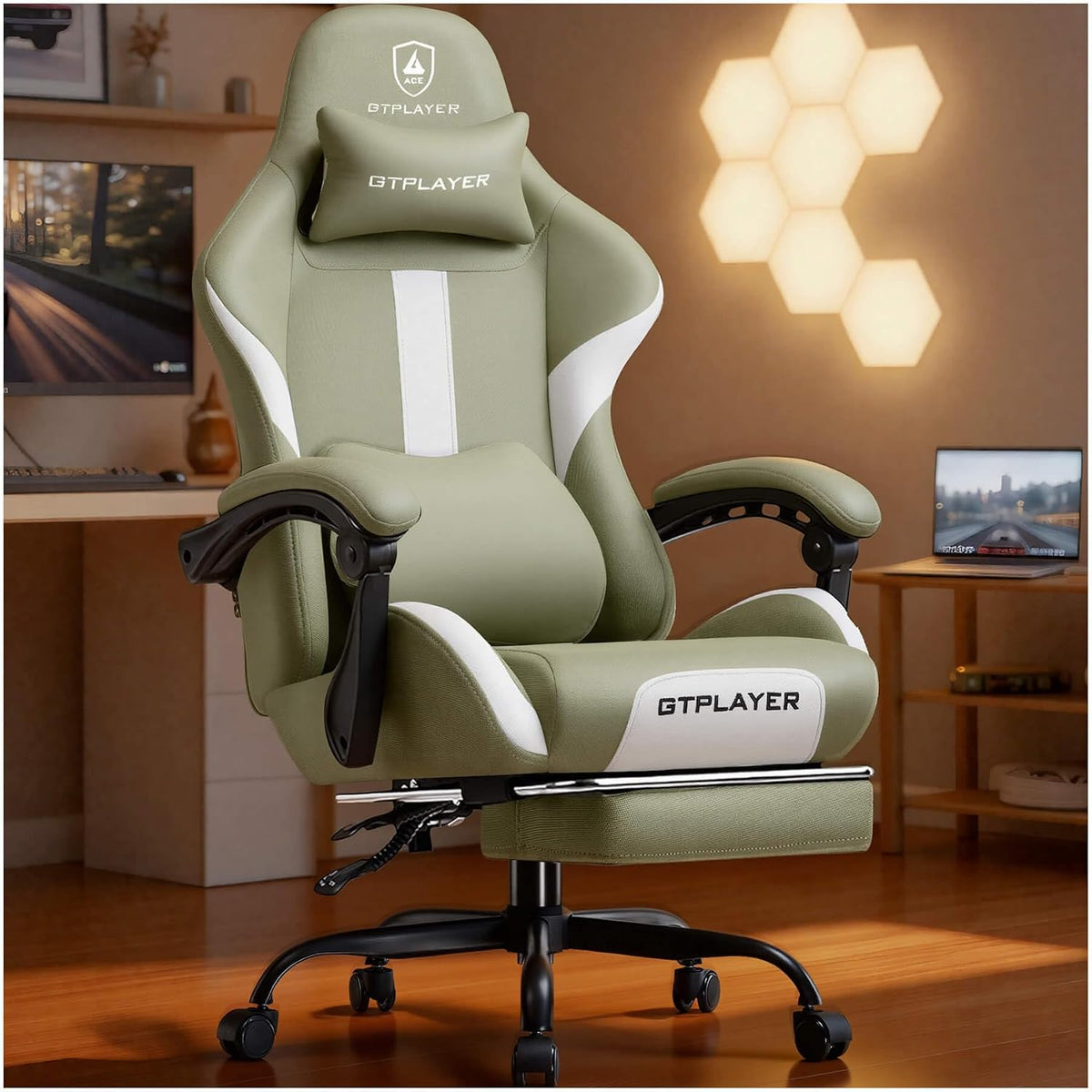 GTPLAYER Gaming Chair with Foot Rest & Pocket Spring Cushion, Ergonomic H...