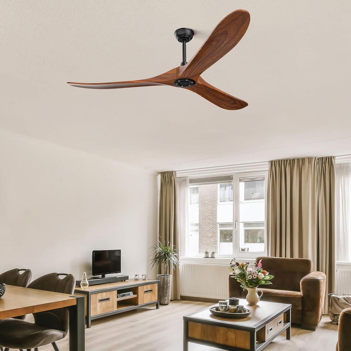 obabala 52 inch ceiling fan no light, wood, front angle view