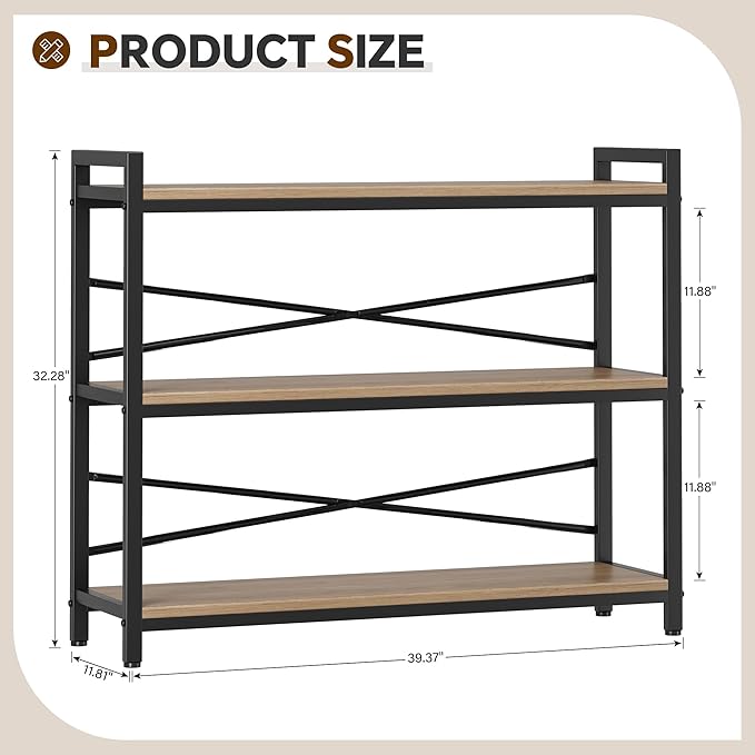 3 Tier Bookshelf 39.37" Width, Dorm Desk Hutch, Desk Shelf, Long Industrial - Image 3