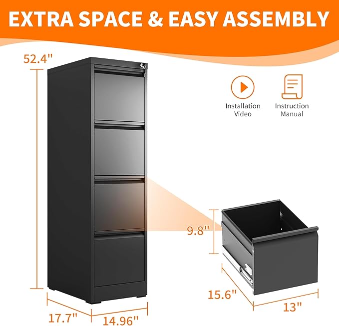 OPTYMIRA 4 Drawer Metal File Cabinet - Image 3
