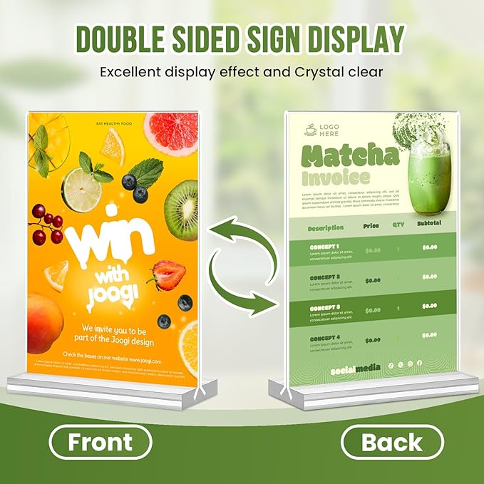 Acrylic Sign Holder 5x7, 25 Pack Clear Double Sided Table Menu Vertical Display - Image 4
