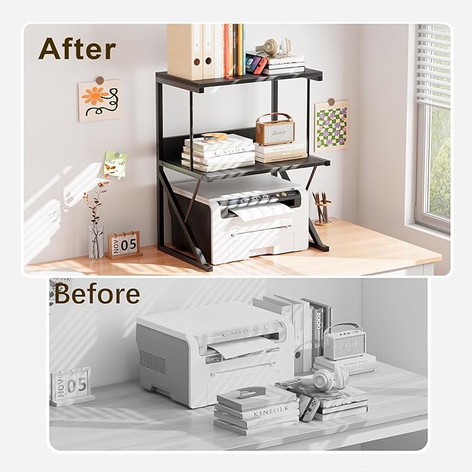 aboxoo Printer Stand for Desk, Desktop Printer Shelf Large 3-Tier Multi-Purpose - Image 2