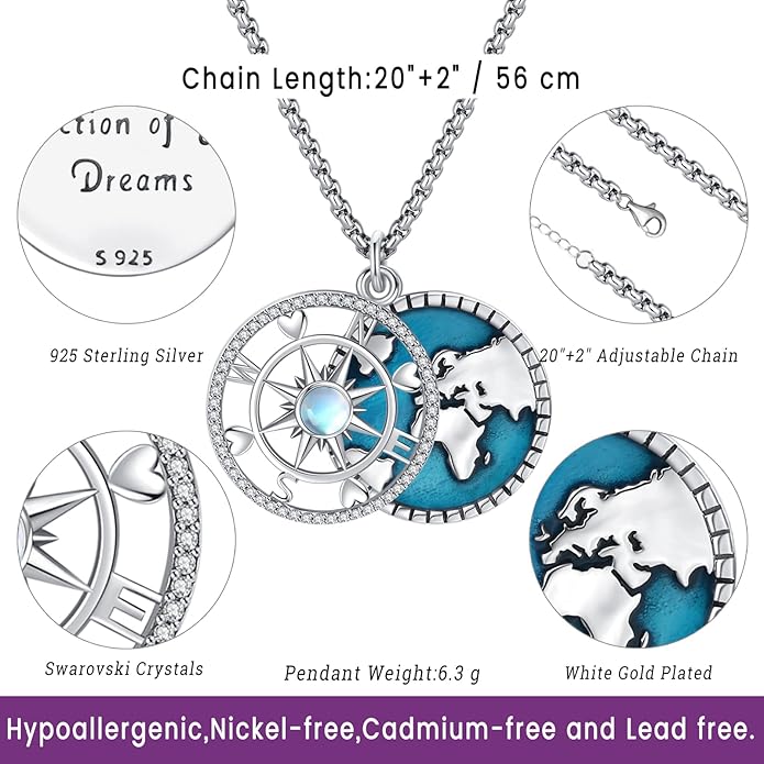 Compass Necklace for Women Men 925 Sterling Silver Pendant Urn Necklaces for - Image 5