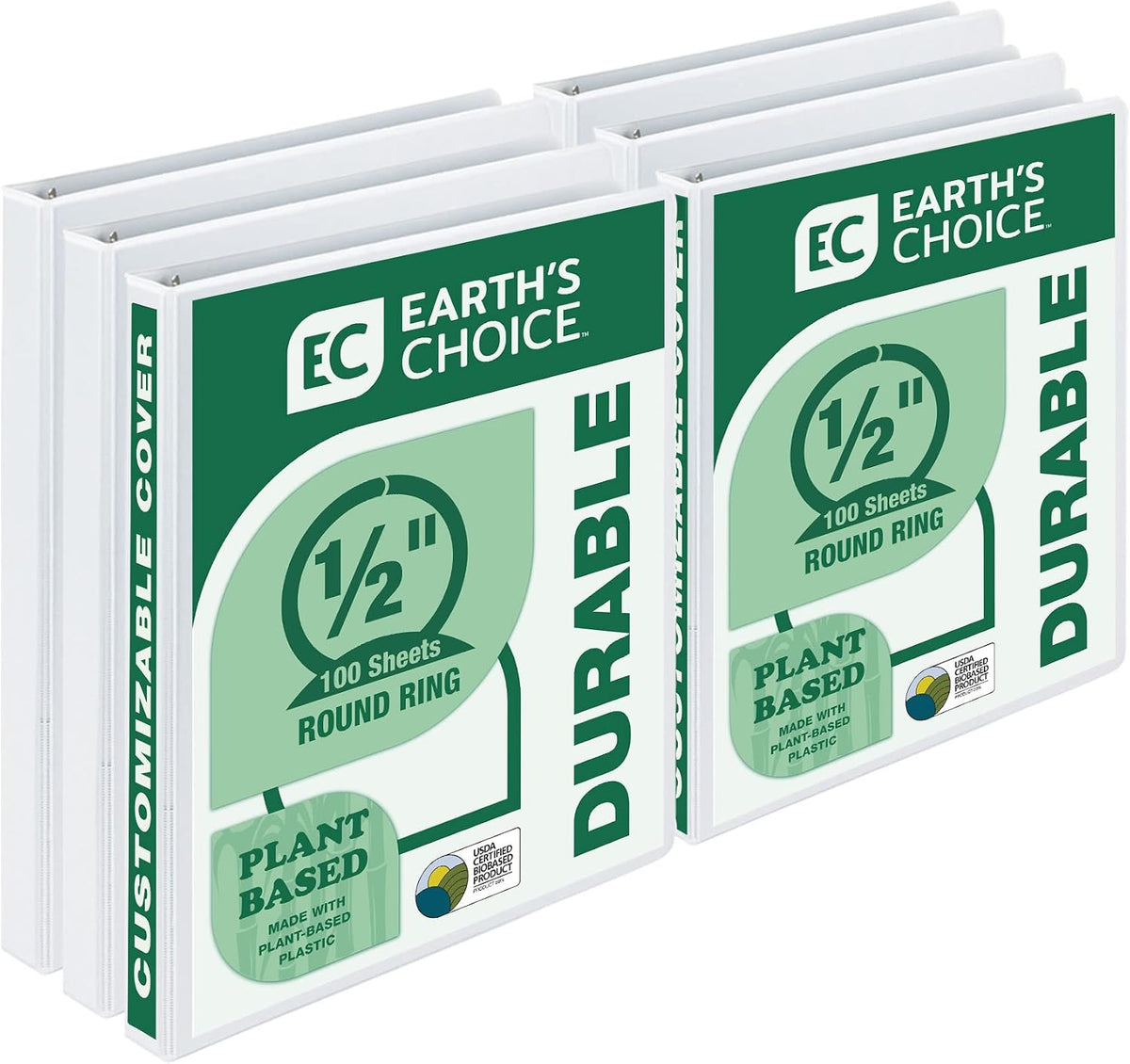 Samsill Plant-Based 0.5 Inch Durable Round Ring, View Binder, Eco-Friendly, USDA Certified Biobased, 6 Pack, White
